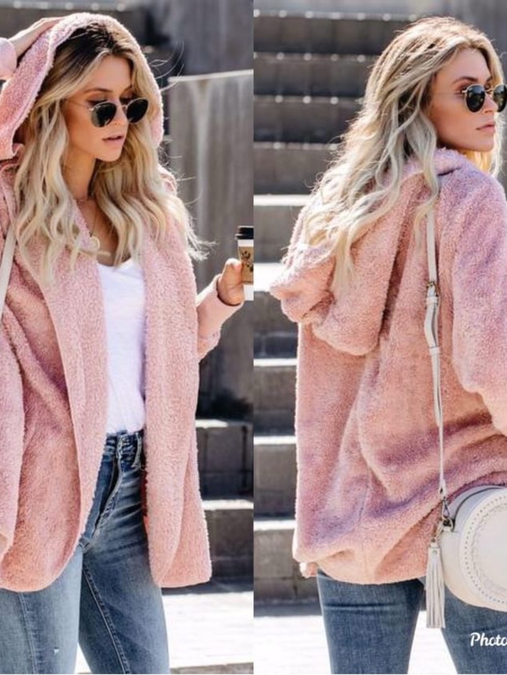 Cozy Women's Hooded Teddy Jacket - Pink